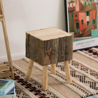 Vintiquewise Decorative Natural Wooden Log Box Shaped Side Table for Indoor and Outdoor Image 2