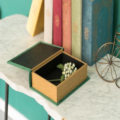 Vintiquewise Decorative Vintage Book Shaped Trinket Storage Box- Green Image 2