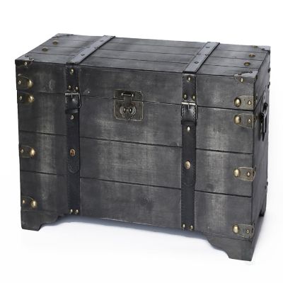 Vintiquewise Distressed Black Medium Wooden Storage Trunk Image 1