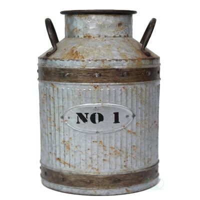 Vintiquewise Galvanized Metal Rustic Milk Can, Large Image 1