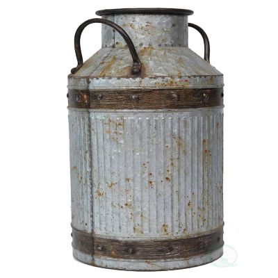 Vintiquewise Galvanized Metal Rustic Milk Can, Large Image 2