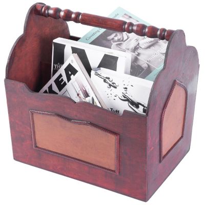 Vintiquewise Handcrafted Decorative Wooden Magazine Rack with Handle Image 1