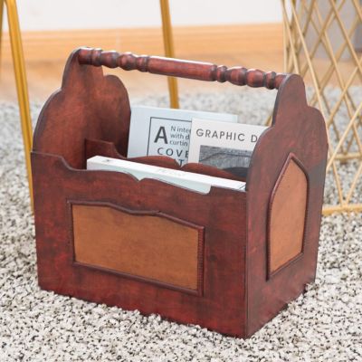 Vintiquewise Handcrafted Decorative Wooden Magazine Rack with Handle Image 1