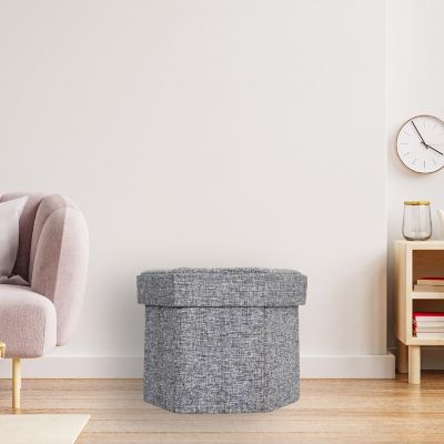 Vintiquewise Medium Decorative Grey Foldable Hexagon Ottoman for Living Room, Bedroom, Dining, Playroom or Office Image 1