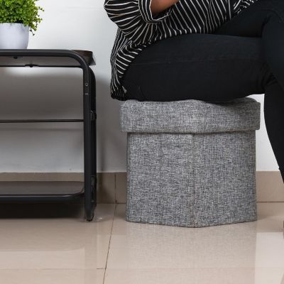 Vintiquewise Medium Decorative Grey Foldable Hexagon Ottoman for Living Room, Bedroom, Dining, Playroom or Office Image 2