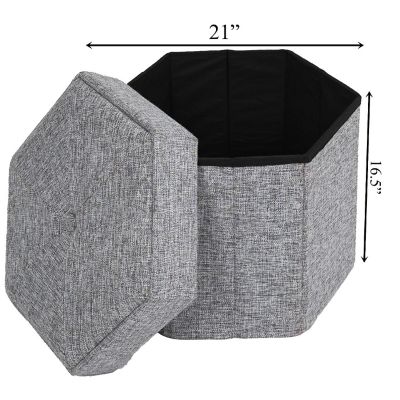 Vintiquewise Medium Decorative Grey Foldable Hexagon Ottoman for Living Room, Bedroom, Dining, Playroom or Office Image 3