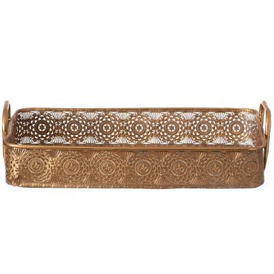 Vintiquewise Metal Gold Rectangular Serving Tray with Oval Design and Handles, Large Image 2