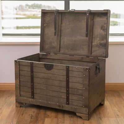 Vintiquewise Old Fashioned Large Natural Wood Storage Trunk and Coffee Table Image 1