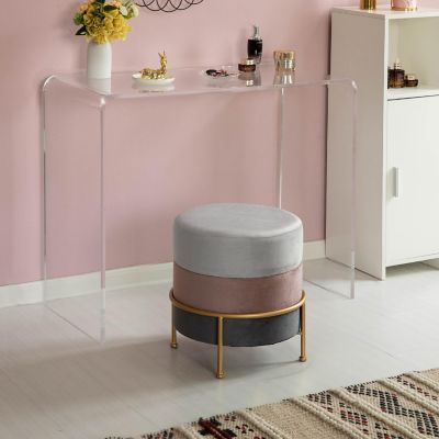 Vintiquewise Round Velvet Ottoman Stool 16" Tall Tricolor with Gold Metal Stand Image 1