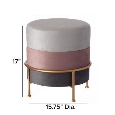 Vintiquewise Round Velvet Ottoman Stool 16" Tall Tricolor with Gold Metal Stand Image 3