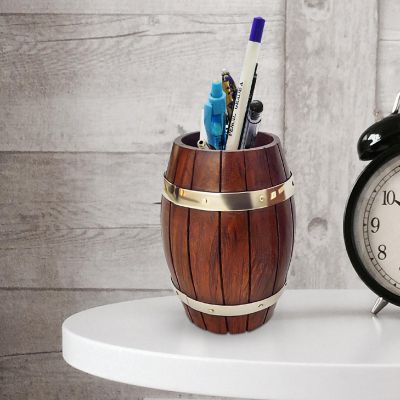 Vintiquewise Set of Two Decorative Wine Barrel Shaped Wooden Pen Holders for Office Desk, or Entryway Image 1
