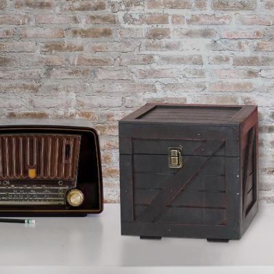 Vintiquewise Stackable Wooden Cargo Crate Style Storage Chest, Black Image 1
