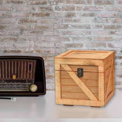 Vintiquewise Stackable Wooden Cargo Crate Style Storage Chest, Light Brown Image 1