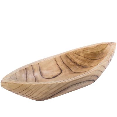 Vintiquewise Wood Carved Boat Shaped Bowl Basket Rustic Display Tray - Large Image 2