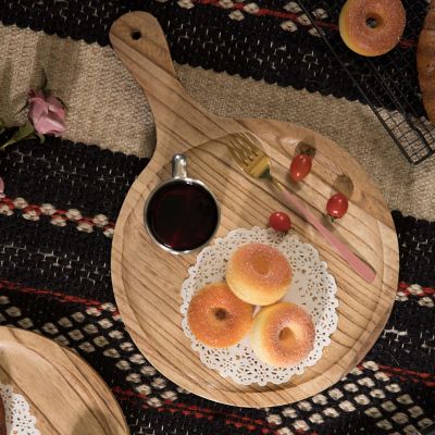 Vintiquewise Wood Pizza Peel Shape Round Serving Tray Display Platter Image 1