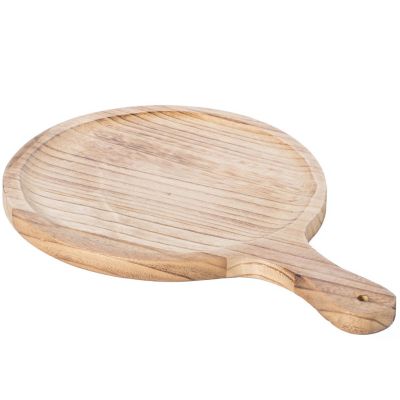Vintiquewise Wood Pizza Peel Shape Round Serving Tray Display Platter Image 2