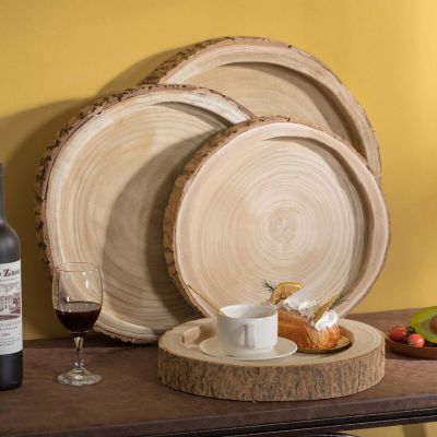 Vintiquewise Wood Tree Bark Indented Display Tray Serving Plate Platter Charger - Set of 4 Image 1