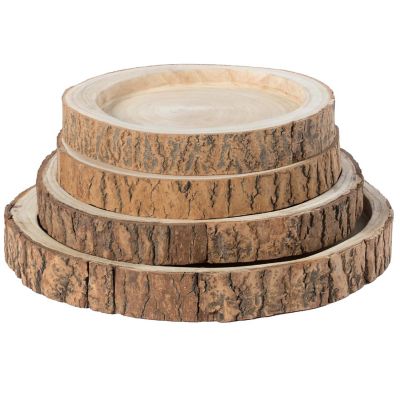 Vintiquewise Wood Tree Bark Indented Display Tray Serving Plate Platter Charger - Set of 4 Image 2