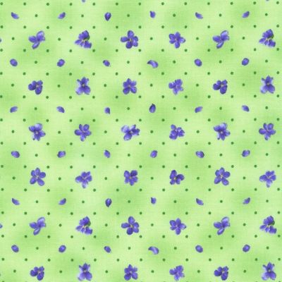 Viola Violet Sprigs Green Floral by Debbie Beaves Cotton Fabric Kaufman BTY Image 1