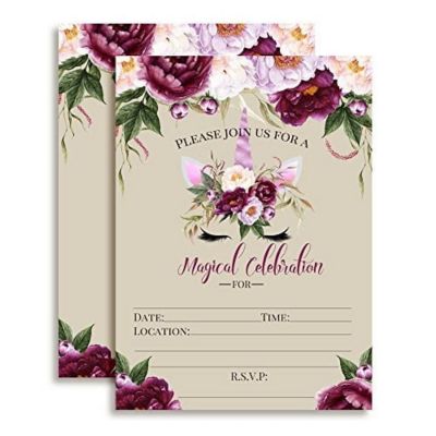 Violet Peony Unicorn Invitations 40pc. by AmandaCreation Image 1
