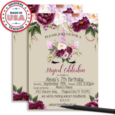 Violet Peony Unicorn Invitations 40pc. by AmandaCreation Image 1