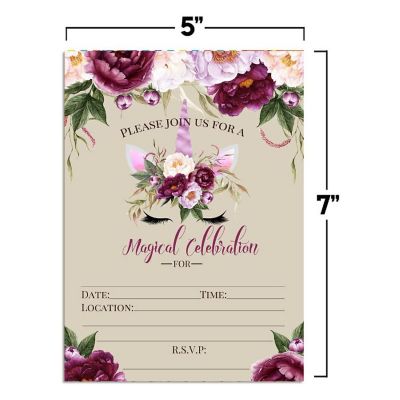 Violet Peony Unicorn Invitations 40pc. by AmandaCreation Image 2
