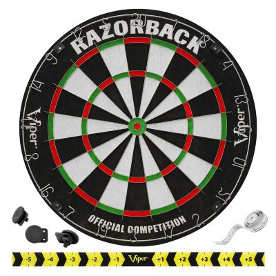 Viper Razorback Sisal/Bristle Dartboard with 22 Gram Steel Tip Darts, Laser Dart Throwline, Round Wall Defender and Small Chalk Scoreboard Image 1