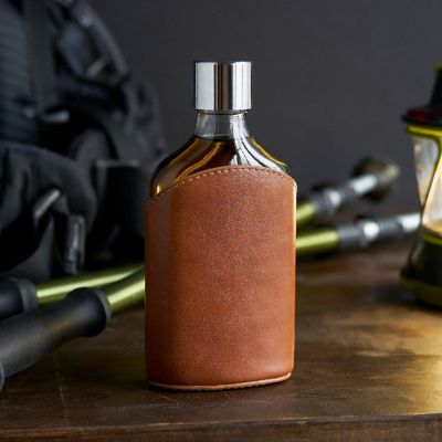 Viski Parker Leather Wrapped Glass Flask Image 1