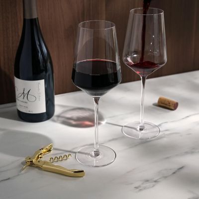 Viski Stemmed Red Wine Glasses with Gold Corkscrew - Wooden Wine Gift Box - 16oz Set of 3 Image 1