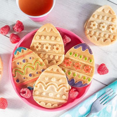 Waffle Wow Mini Easter Egg Waffle Maker- Make Holiday Special w Cute Waffler Iron- Ready to Decorate Set Includes 4 Edible Food Markers w Recipe Guide - Fun Eas Image 1