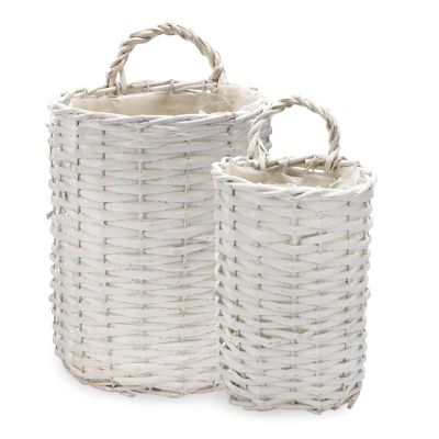 Wall Hanging Baskets Set of 2; White Wicker Rustic Farmhouse Baskets Small/Medium Image 1