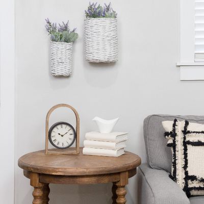 Wall Hanging Baskets Set of 2; White Wicker Rustic Farmhouse Baskets Small/Medium Image 2