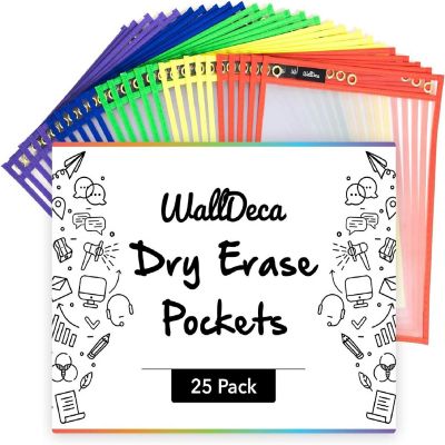 WallDeca Dry Erase Pocket Sleeves Assorted Colors (25-Pack), 8.5" x 11" Image 1