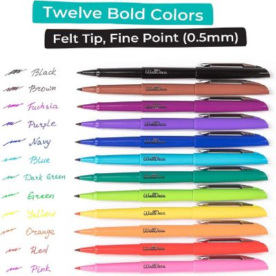 WallDeca Felt Tip Pens, Made for Everyday Writing, Journals, Notes and Doodling (12-Pack) Image 1