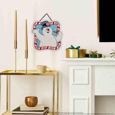 Warner Brothers 11x11 Frosty the Snowman Candy Cane Striped Christmas Hanging Wood Wall Decor Image 1