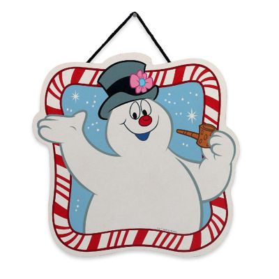 Warner Brothers 11x11 Frosty the Snowman Candy Cane Striped Christmas Hanging Wood Wall Decor Image 2