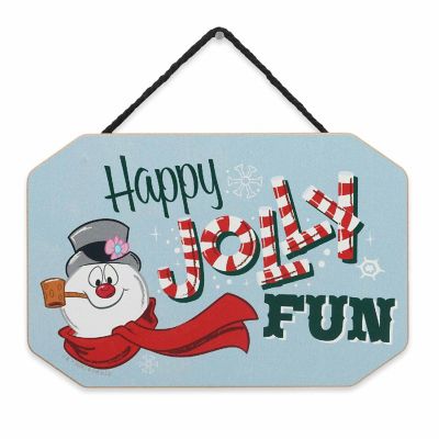 Warner Brothers 5x8 Frosty the Snowman Happy Jolly Fun Christmas Hanging Wood Wall Decor Image 1