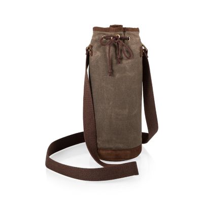 Waxed Canvas Wine Tote - Khaki Green Image 1