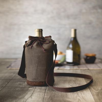 Waxed Canvas Wine Tote - Khaki Green Image 2