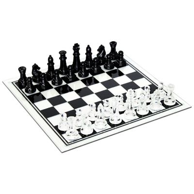WE Games Black and Clear Glass Chess Set, 13.75 in. Board, 3 in. King Image 1