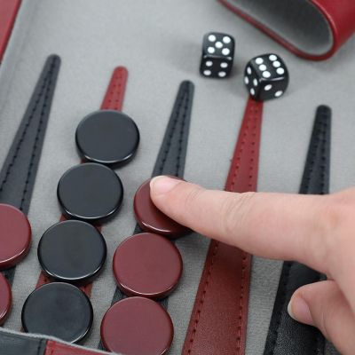 WE Games Burgundy/Black Leatherette Backgammon Set, 14.75 x 9.75 in. closed Image 3