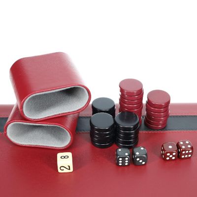 WE Games Burgundy/Black Leatherette Backgammon Set, 18 x 11 in. closed Image 2