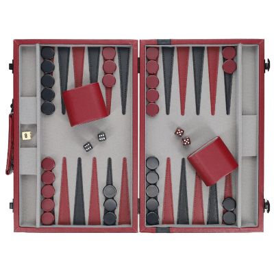 WE Games Burgundy/Black Leatherette Backgammon Set, 18 x 11 in. closed Image 3