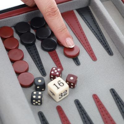 WE Games Burgundy Travel Magnetic Leatherette Backgammon Set Image 3