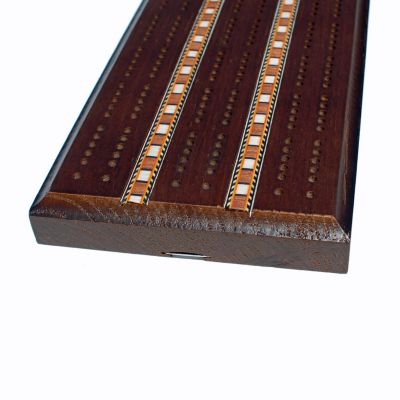 WE Games Classic Cribbage Set - Solid Wood with Inlay Sprint 3 Track Board with Metal Pegs Image 2