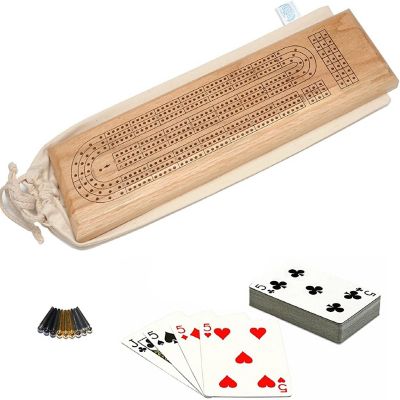 WE Games Deluxe Cribbage Set - Solid Oak Wood Continuous 3 Track Board Image 1