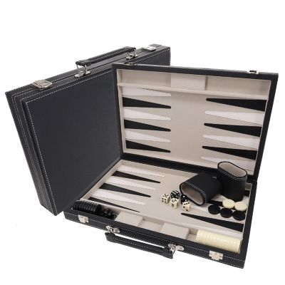 WE Games Elegant Black Leatherette Backgammon Set, 14.75 x 9.75 in. closed Image 1