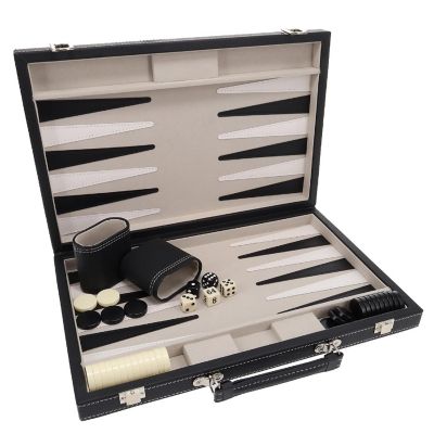 WE Games Elegant Black Leatherette Backgammon Set, 14.75 x 9.75 in. closed Image 1