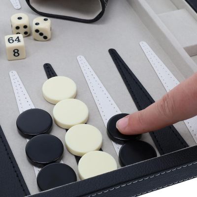 WE Games Elegant Black Leatherette Backgammon Set, 14.75 x 9.75 in. closed Image 2