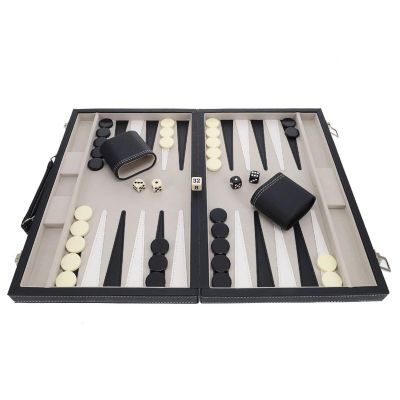 WE Games Elegant Black Leatherette Backgammon Set, 14.75 x 9.75 in. closed Image 3